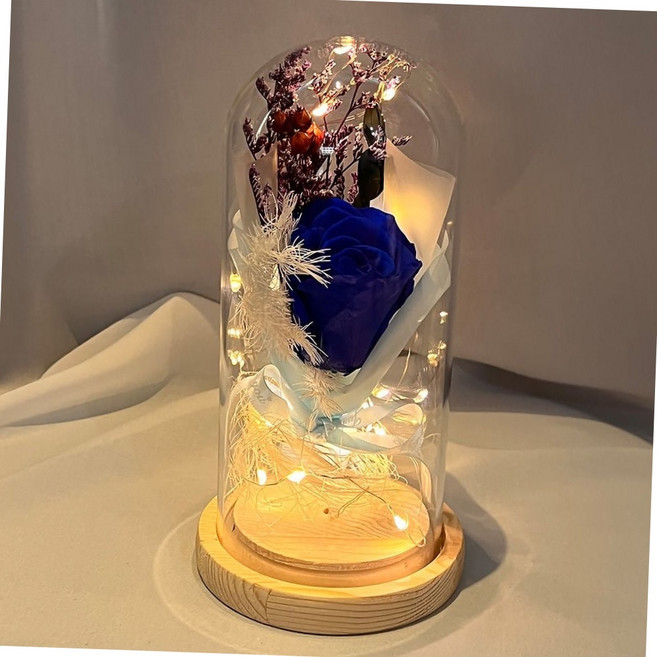 led 유리돔 블루 장미 꽃 무드등 인테리어 조명 선물용 침실조명 꽃무드등