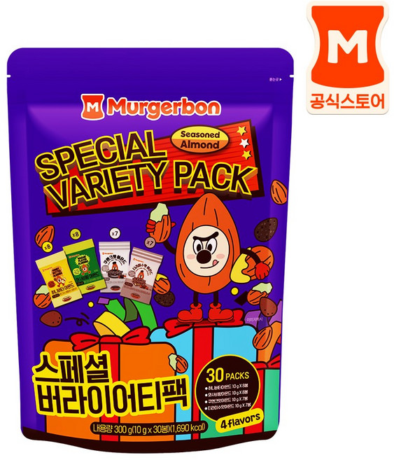 머거본 아몬드 스페셜버라이어티팩 300g EW 밍글링 허니버터+와사비+티라미수+쿠앤크