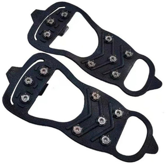 戶外五齒防滑冰爪鞋套 簡易便攜葫蘆型 黑色L碼 登山雪地泥濘適用, 黑色