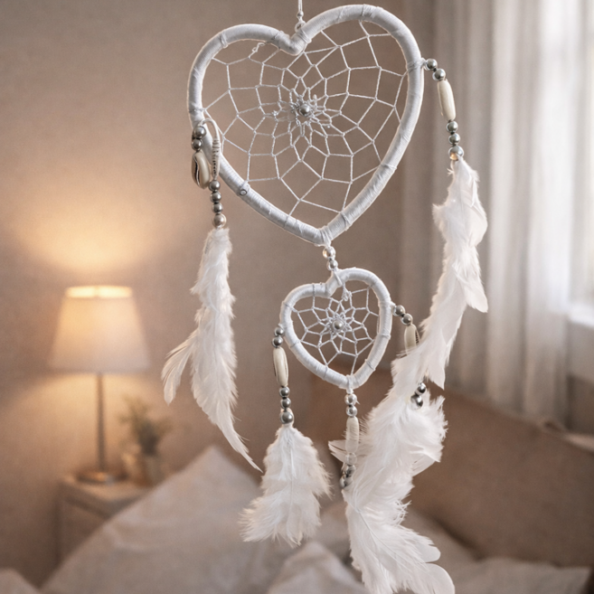 좋은 꿈 꾸는 벽걸이 장식 하트 드림캐쳐, 화이트