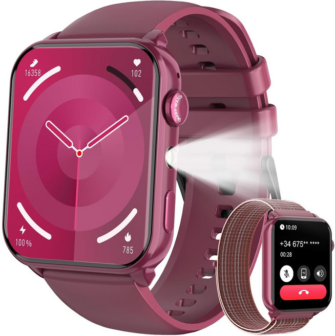 IOWODO R30MAX 스마트워치 1.91인치 HD 곡면 디스플레이 메시지 알림 수면 추적 100가지 이상 운동 모드 LED 손전등 IP68 방수 통화가능 스마트워치, 블루투스, 3.7cm, 보라