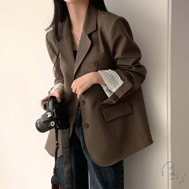예쁨시전 시크 오피스 하객룩 봄 가을 안감 배색 하프 긴팔 정장 자켓