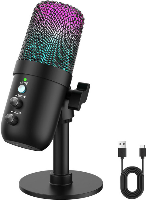 PANSHI 유선 USB 스탠드 콘덴서 게이밍 마이크 방송용 녹음용 MU1000, 블랙