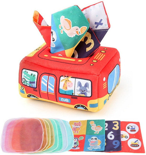 오솜 매직 티슈 케이스 유아용 촉감놀이 완구 세트, 1개, 버스 매직 티슈 케이스