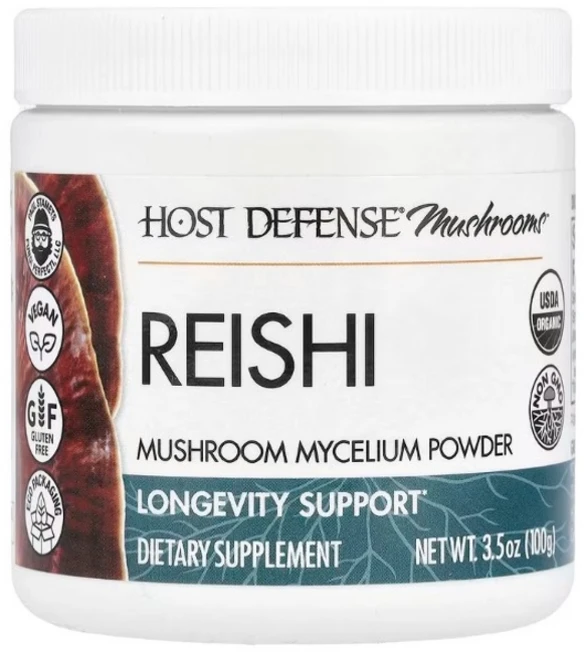 호스트 디펜스 유기농 머쉬룸 영지버섯 버섯 균사체 파우더 카디오 롱기비티 100g (3.5oz) 1개 - 쿠팡