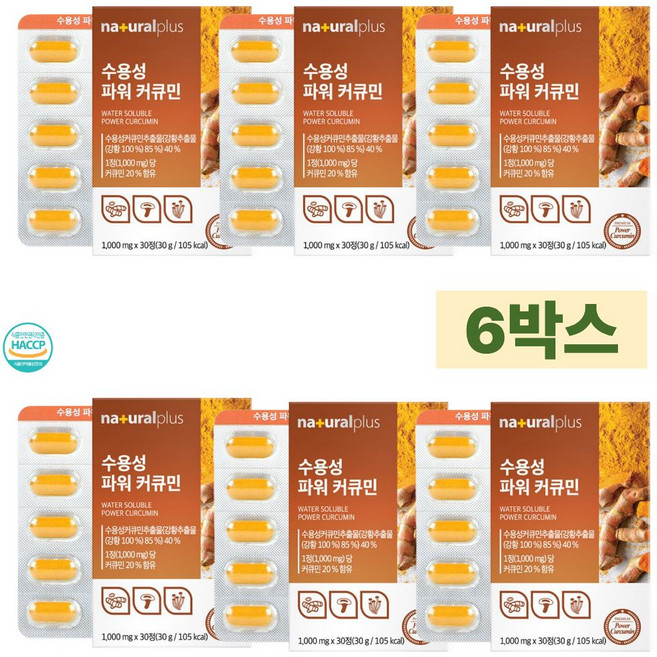 식약처 인증 해썹 HACCP 선생님 교수 강사 스승의날 어버이날 선물 홈쇼핑 남성 여성 남 녀 노소 모두 플러스 수용성 파워 커큐민, 6박스