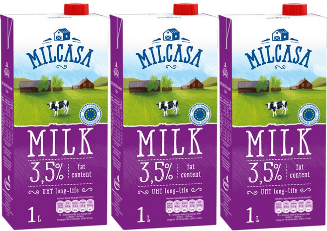 MLEKPOL 밀카사 멸균우유 3.5%, 1L, 3개