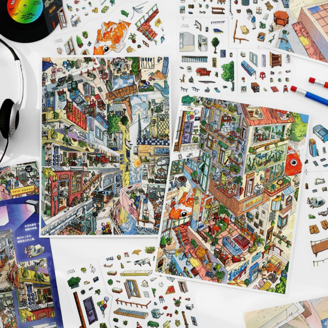 [꿈속에서 뒤집힌 도시] 마이 리틀 유니버스 20.0 3D 집 꾸미기 스티커 빅 사이즈 2종세트(핀셋포함), 1세트, 혼합