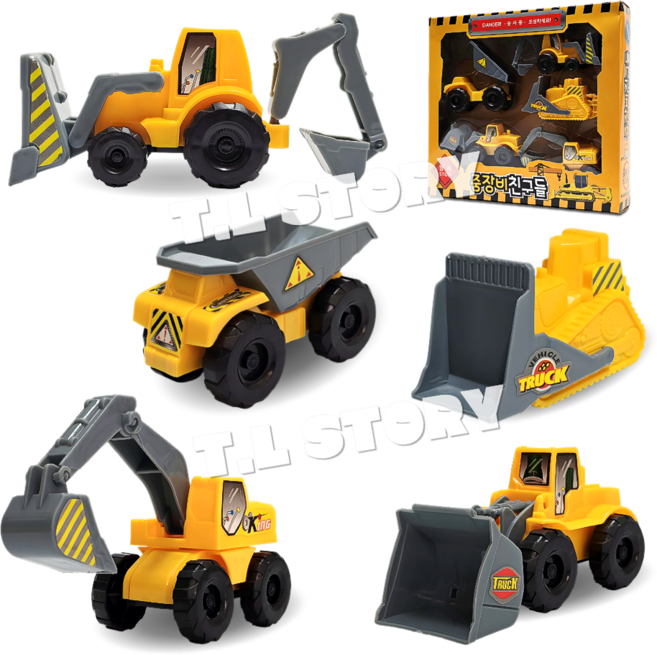 중장비 장난감 5종 세트 미니 트럭 자동차 중장비 친구들 유아장난감 어린이 답례품 선물, 1세트, 혼합색상