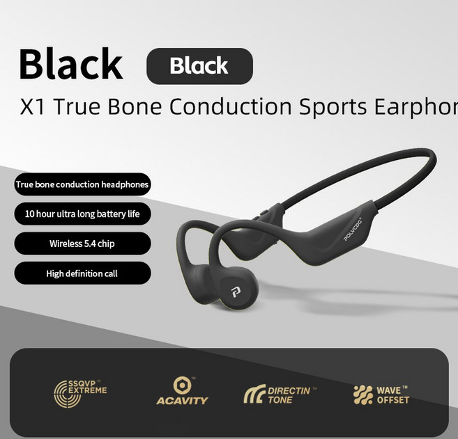 POLVCDG 개방형 골전도 사이클링 이어폰 32GB 메모리 Bluetooth 5 4 야외 스포츠 러닝 X1, Dark Night Bla 32G