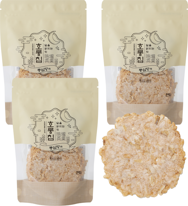 풍심당 호롱칩 국내산 현미 누룽지 칩 쌀 과자 회사 간식 저당간식 건강간식, 3개, 100g