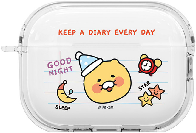 카카오프렌즈 춘식이 다이어리 블루투스 이어폰 투명 슬림 케이스 키링 세트, 굿나잇