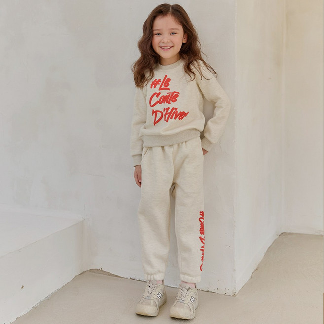 유라비 아동복 공용 겨울동화 특양면 면 기모 맨투맨 긴팔 티셔츠 조거 밴딩 팬츠 겨울 긴바지 상하의 세트