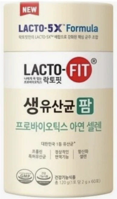 장유산균 장건강 종근당 락토핏 생유산균 팜 60포 프로바이오틱스 아연 셀렌, 120g, 1개 - 쿠팡
