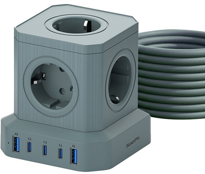 수피 65W 노트북 초고속 고용량 밀리터리 캠핑 큐브 USB 멀티탭 5구, 5m, 카키, 1개