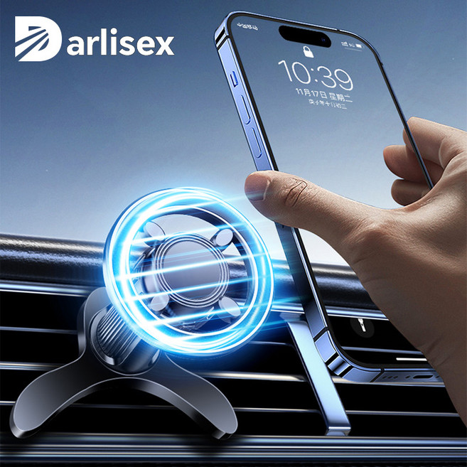 차량 휴대폰거치대 진공 강력 360도회전 송풍구 자석 거치대, 블랙, 1개