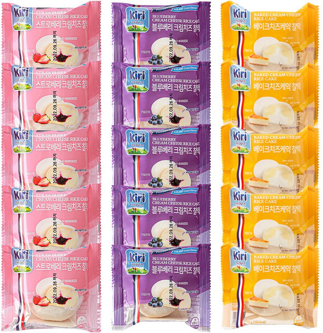 끼리 크림치즈 찰떡 3종 15입(스트로베리5블루베리5베이크5), 60g, 15개