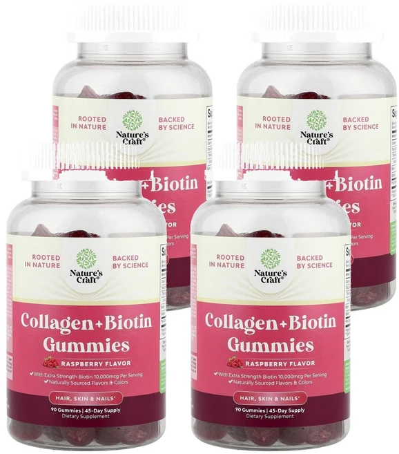 네이처스 크래프트 콜라겐 + 비오틴 구미 라즈베리 Nature's Craft Collagen + Biotin Gummies Raspberry 90정, 4개 - 쿠팡