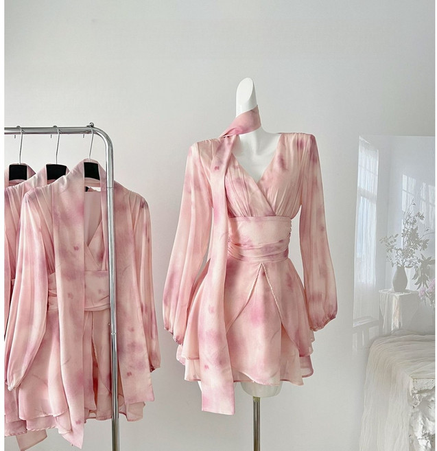 COSYEVNO 여성 여름 랩 스타일 긴팔 원피스 드레스 Tzklyq-21