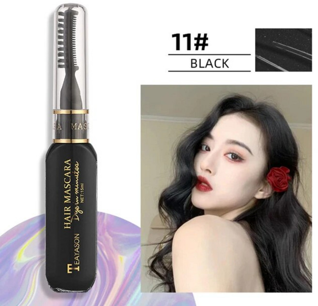 일회용 헤어 임시 컬러 무독성 DIY 마스카라 염색 크림 왁스 블루 그레이 퍼플 13 가지 색상, [03] Black, 1개
