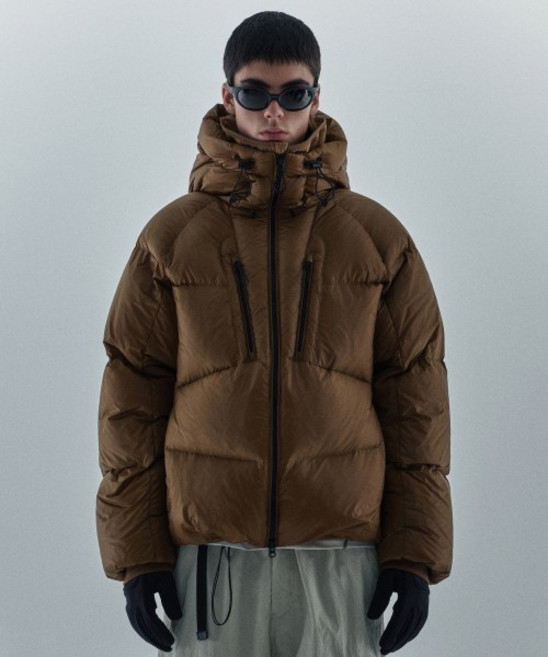 무신사스탠다드 시티 레저 브라이트 후디드 다운 숏 패딩 재킷 데저트 브라운 1623506