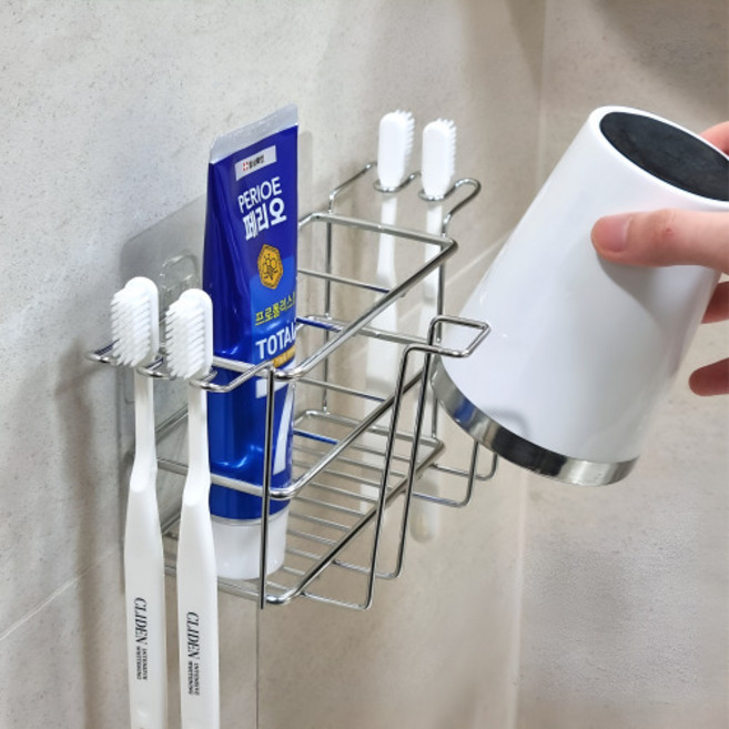 스텐톡 국산 무타공 칫솔걸이, 실버, 1개