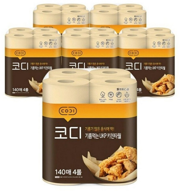 코디 기름먹는 UKP 키친타월 2겹 140매x4롤x6개/키친타올, 140매, 6박스