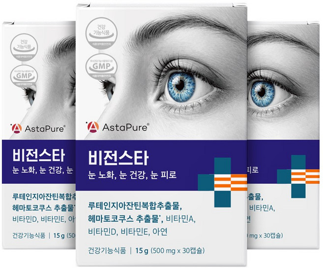 비전스타 루테인지아잔틴 5:1 루테인 아스타잔틴 12mg 눈영양제, 3개, 30정