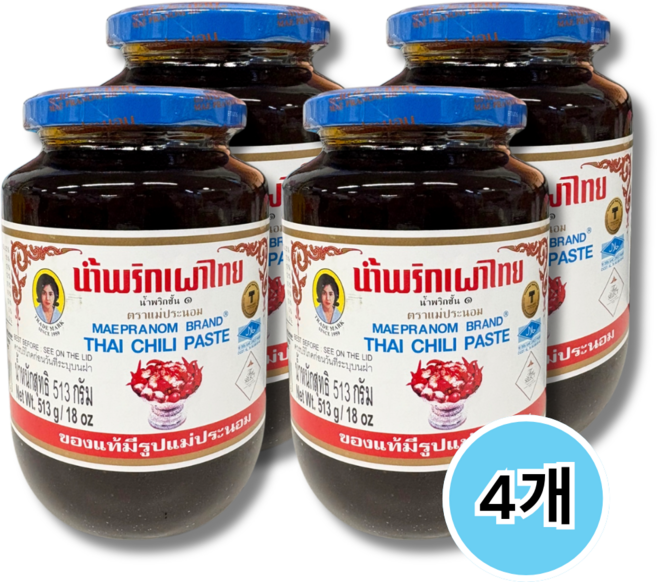 태국소스 메프라놈 칠리페이스트 114g 228g 513g MAEPRANOM THAI CHLI PASTE, 4개