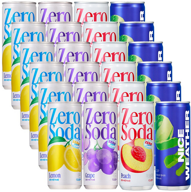 클룹 제로소다 250ml 4종 혼합(포도+레몬+청사과+복숭아), 24개