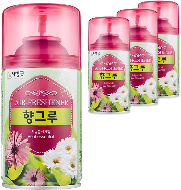 리빙굿 향그루 실내용 방향제 자동분사기 본품, 280ml, 4개, 후로랄향