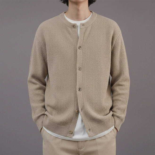 스댕클럽 남녀공용 빅사이즈 세로 골지 캐주얼 라운드넥 니트 가디건 SMM8164