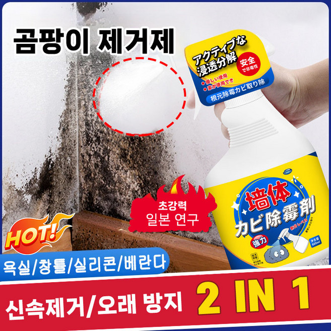 [99.9%살균율] 초강력 뿌리는 곰팡이제거제 벽지 곰팡이제거 흔적전용 청소세제 욕실/화장실/창틀/실리콘/베란다 곰팡이제거 포장 증정, 1개, 500ml