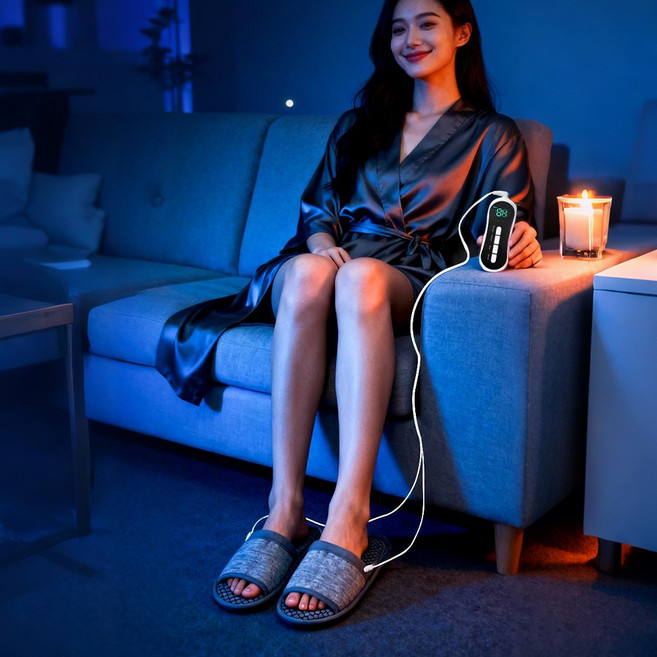 SOVI저주파 발마사지기 슬리퍼형 EMS 미세전류 펄스 무선 충전식 종아리 안마 강도 조절 1세트, 230mm-235mm, 사이즈