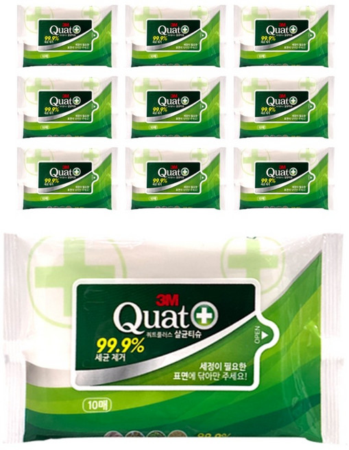 3M 쿼트플러스 휴대용 세정 티슈 10매 대량구매, 10개