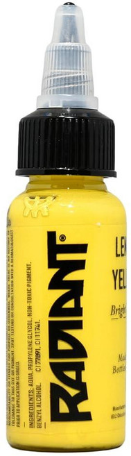 Radiant Colors 타투 Tattoo 잉크 골든 옐로우 28.3g1온스 병 밝은 색상 및 쉐이딩 실제 인간 피부 매끄러운 흐름 오래 지속되는 전문 아티스트를 위한 13, Lemon Yellow