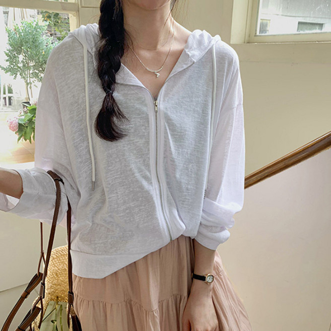 라라홀리 파스텔 시스루 세미 크롭 점퍼 후드 집업