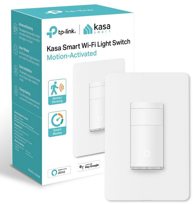 카사 스마트 WiFi 모션 센서 스위치 단극 중립 와이어 2.4GHz Wi-Fi 라이트 알렉사 및 Google 홈과 호환 UL 인증 허브 필요 없음KS200M 화이트 1팩, Motion Sensor +, 1-Pack