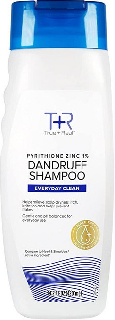 True+Real Classic Everyday Clean 비듬 방지 샴푸 피리티온 아연 1% 모든 모발 유형에 매일 사용하는 두피 케어 480ml(14.2액량 온스)