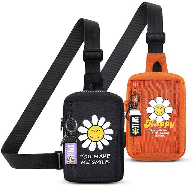 언즈 스마일 네임택 슬링백 미니 휴대폰 힙색 어린이 성인 공용 핸드폰 가방, 미니 슬링백 검정, 1개