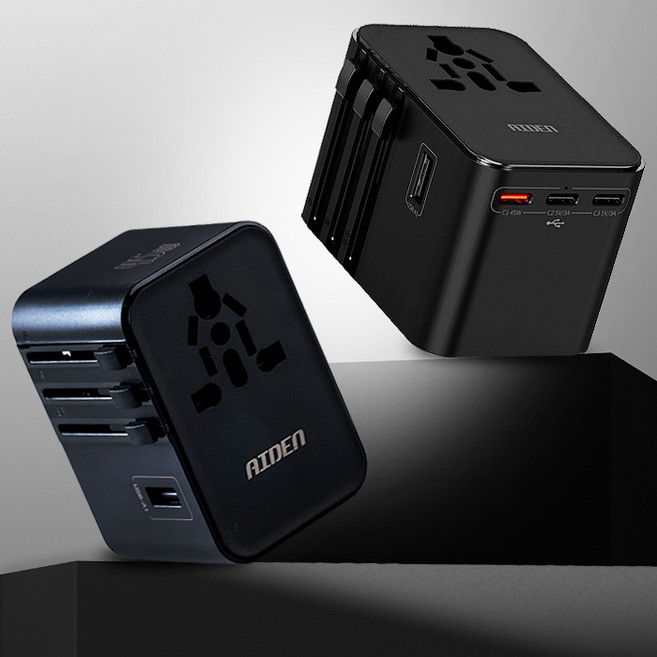 에이든 트립플러그 해외 여행용 멀티 어댑터 PRO 돼지코 변환 플러그 초고속 충전 일본 중국 유럽용 USB 멀티탭, 블랙, 1개