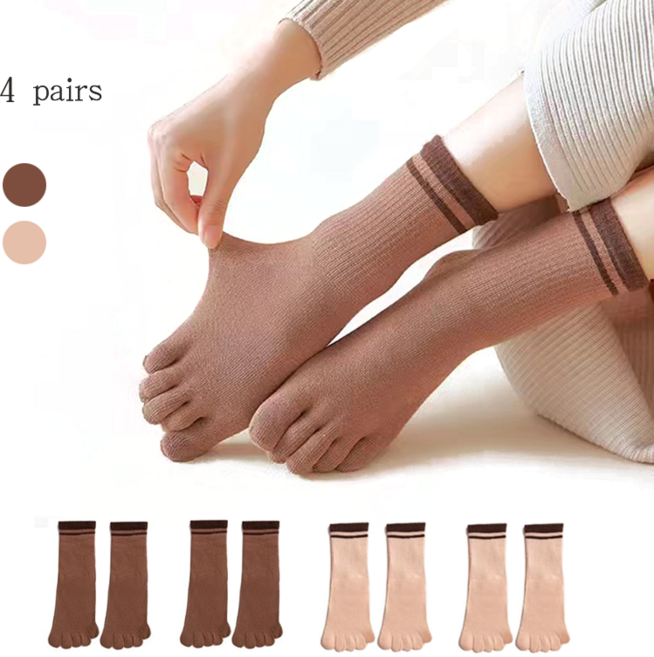 호밍사이 여성용 중목 순면 발가락 양말 냄새방지 땀흡수 속건 사계절용 4P