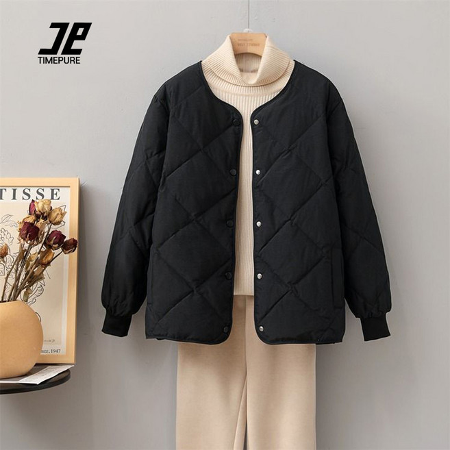 TIMEPURE 봄 가을 여성용 경량 패딩 스타일리시한 다이아몬드 패턴과 따뜻한 충전재로 완성된 짧은 기장의 겨울 아우터