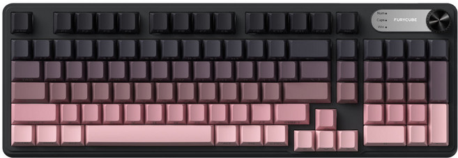 퓨리큐브 IP98 무소음 특조 기계식 감각 멤브레인 키보드 - PBT 측각 영어 키캡 스마트 노브+디스플레이 유선 LED 98키 블랙베리 그레이 그러데이션 컨투어, 블랙베리 그라데이션