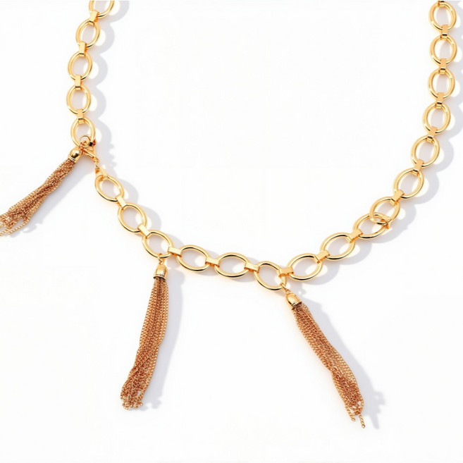 여성 골드 허리 체인 벨트 태슬 포인트 레이어드 원피스 청바지 스커트 스타일링 액세서리