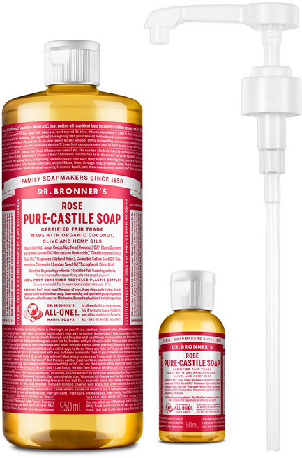 7위 - 닥터브로너스 캐스틸 솝 로즈 950ml+60ml+펌프 세트, 1.01kg, 1개