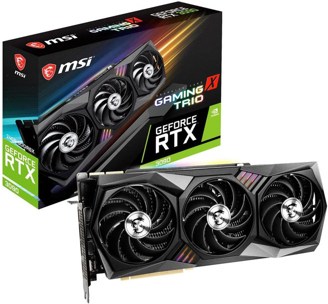 MSI 게이밍 지포스 RTX 3090 24GB GDRR6X 384비트 HDMIDP Nvlink 트라이-프로즈르 2 암페어 아키텍처 OC 그래픽 카드RTX X 트리오 24G