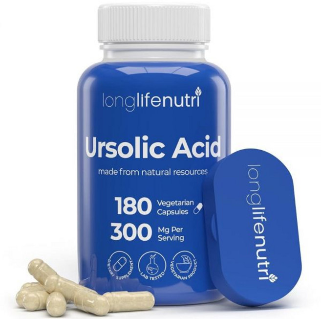 LongLifeNutri 우르솔산 300mg - 로즈마리 잎 추출물에서 공급 채식주의자 캡슐 180개 근육 성장 및 회복을 위한 유기농 보충제 2개월 분량 실험실 테스트, LongLifeNutri 우르솔산 300mg - 로즈마, 1, 180