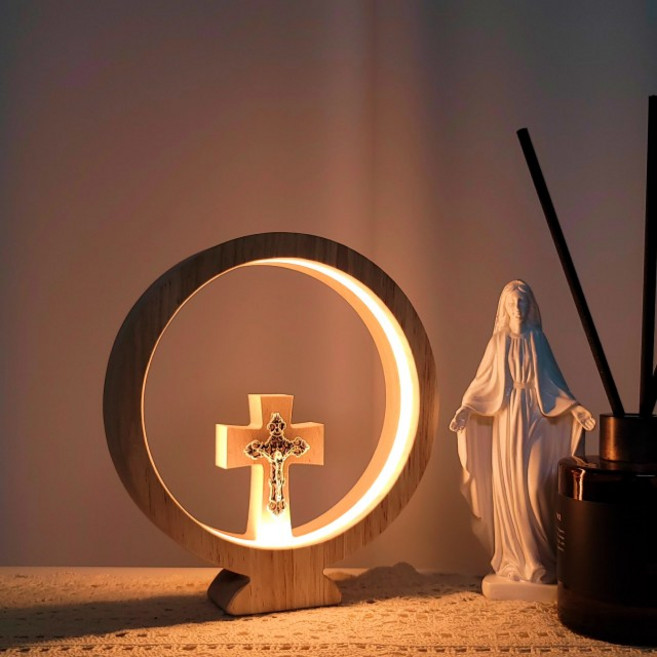 고담빛 천주교 십자가 무드등 가톨릭 성당 성물 세례 견진 축일 선물, 내추럴 천주교십자가무드등