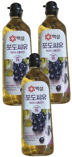 백설 포도씨유 100퍼센트 스페인산 포도씨유, 3개, 900ml